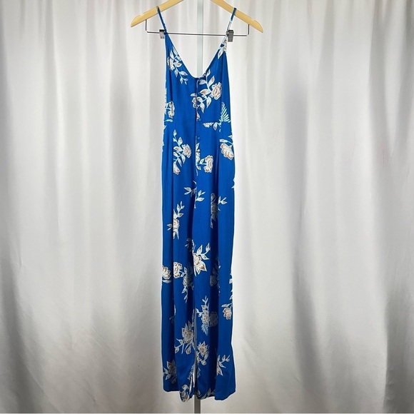Roxy XS Wheel And Palms Belted Wide Leg Floral Jumpsuit Mykonos Tropical Boho - Picture 2 of 12